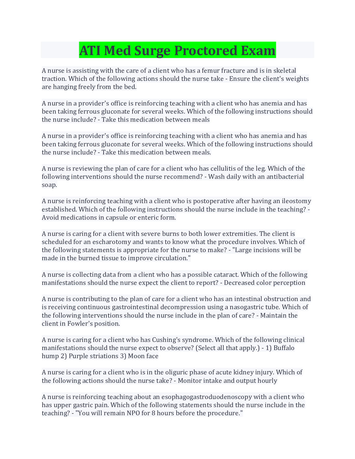 Preview image for ATI Med Surge Proctored Exam Questions And Answers